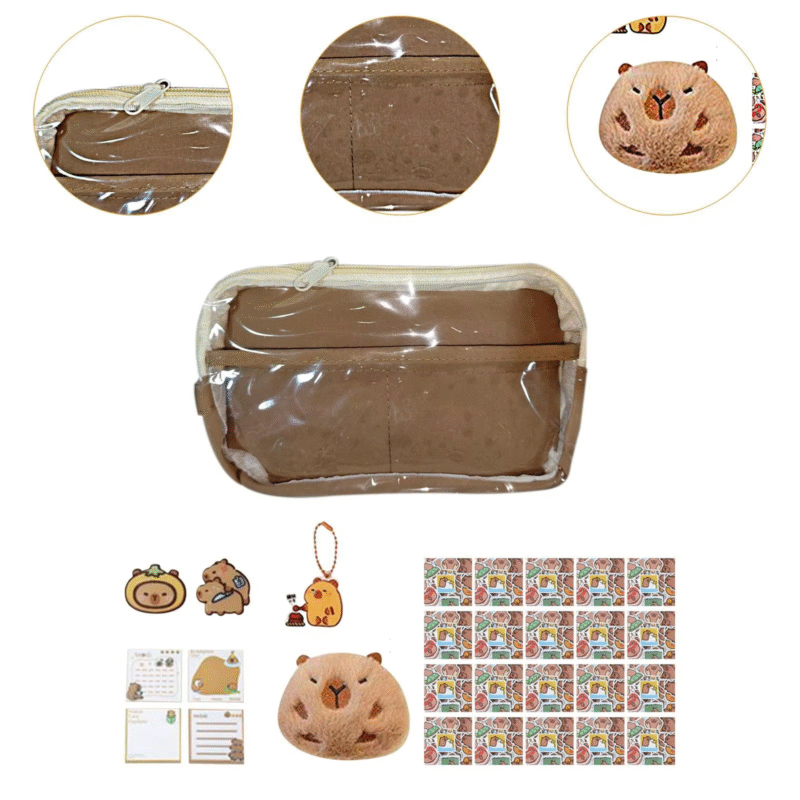 For children, teenagers, and younger students, the fun design and large size of the Capybara Stationery Organizer Bag with Pencil Case will make completing school - Image 4