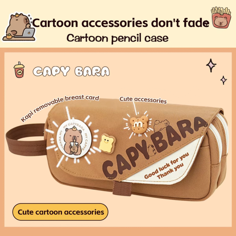 Cute Capybara Cartoon Pencil Bag Large Capacity Hand Carry Pencil Case Back to School Student Organizer Bag for Kids Stationery