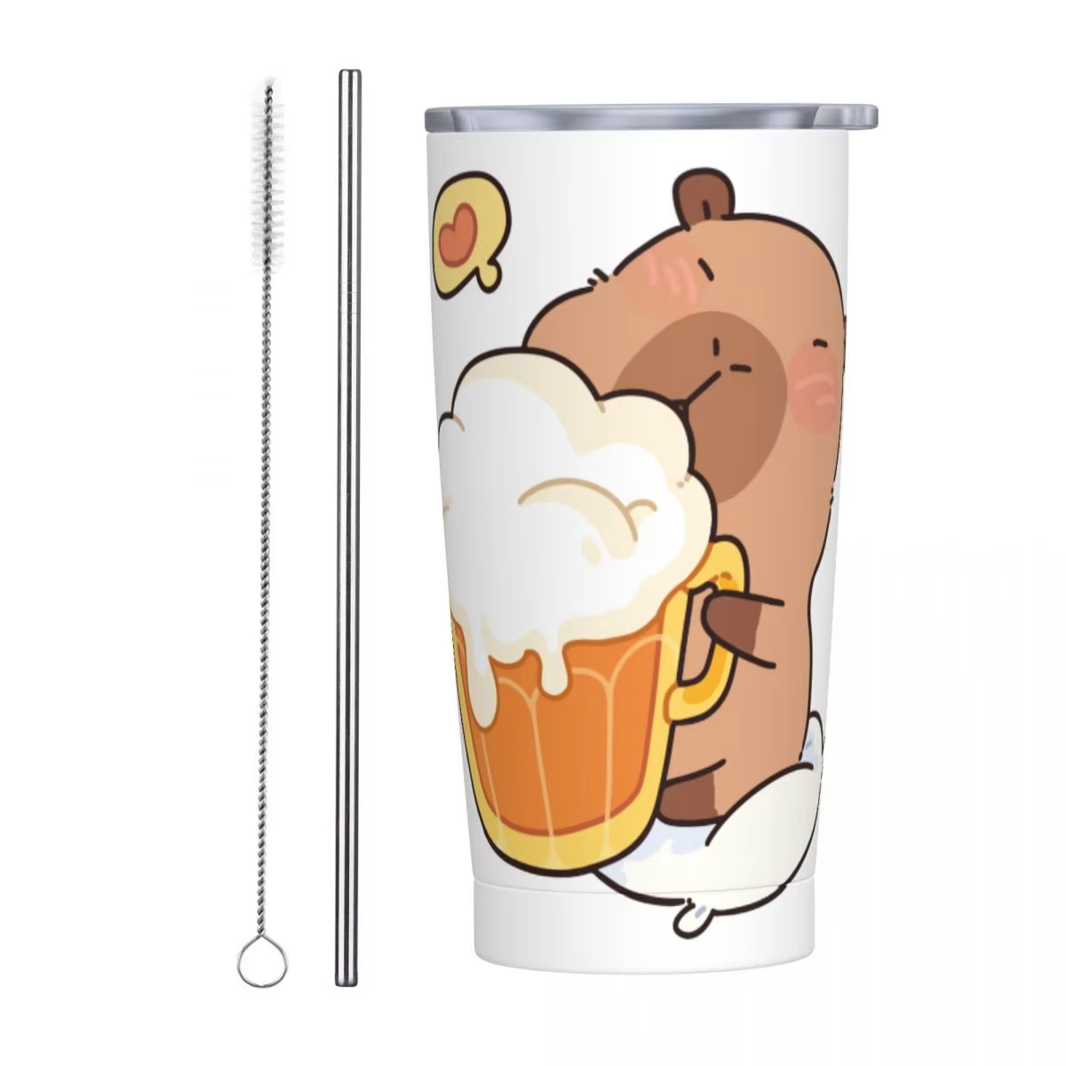 Stainless Steel Double Wall Thermos Bottle Cups With Lid Cartoon Adorable Capybara Insulated Tumbler