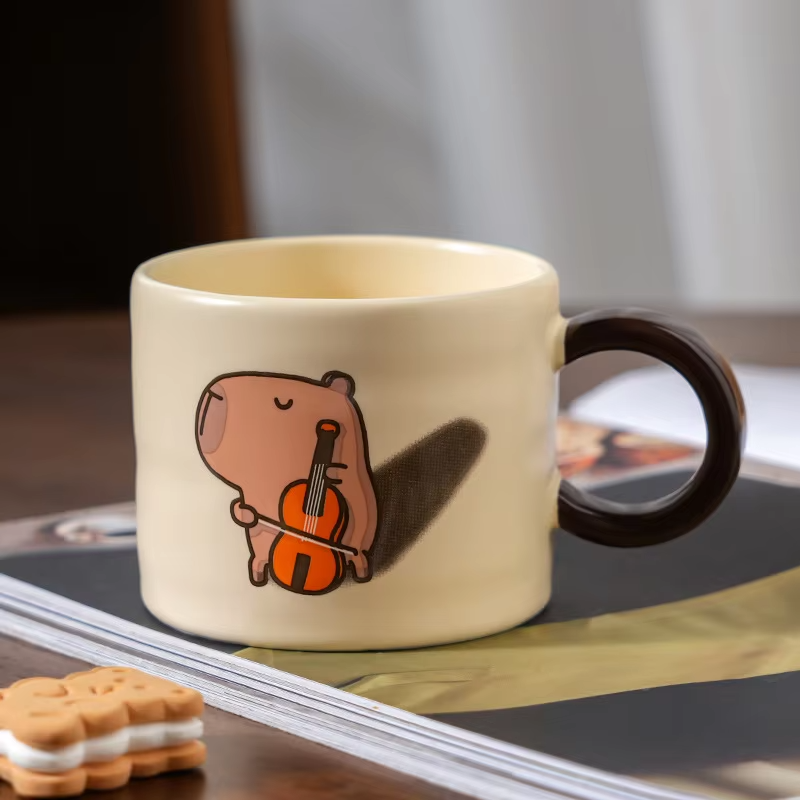Friend Gift: Adorable Capybara Ceramic Coffee Mug with Cartoon Print Water Cup and Lid Set for Home Cafe Afternoon Teacups