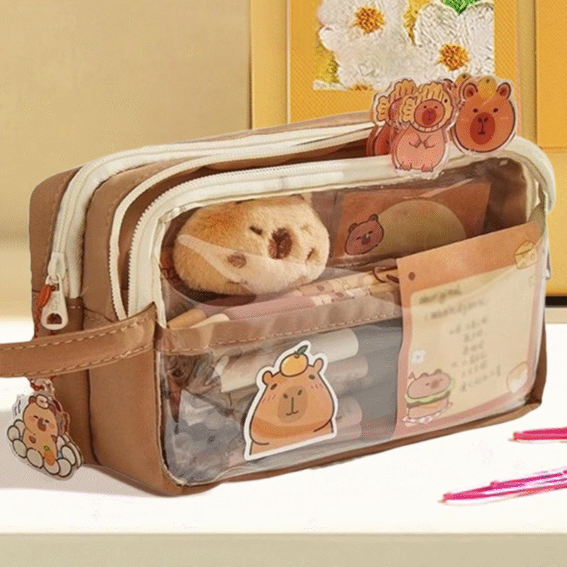 For children, teenagers, and younger students, the fun design and large size of the Capybara Stationery Organizer Bag with Pencil Case will make completing school