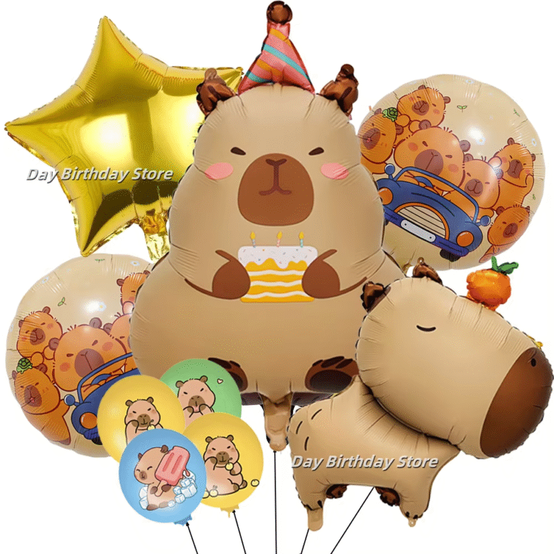 Сolored in food-grade paper, the tableware holders including the napkins, plates, along with the cups disposable after the fun napkin and plate capybara themed decorations, - Image 3