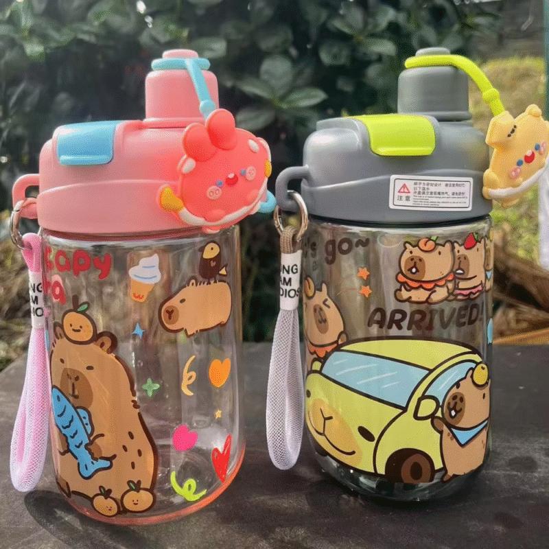 Capybara Tea TPR Transparent Cartoon Children’s Cup, 600ML Detachable PVC Double Drinking Cup with Large Capacity - Image 6