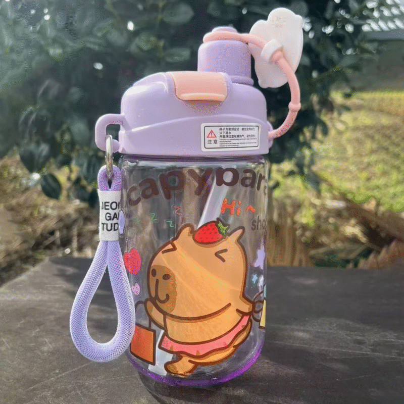 Capybara Tea TPR Transparent Cartoon Children’s Cup, 600ML Detachable PVC Double Drinking Cup with Large Capacity - Image 3