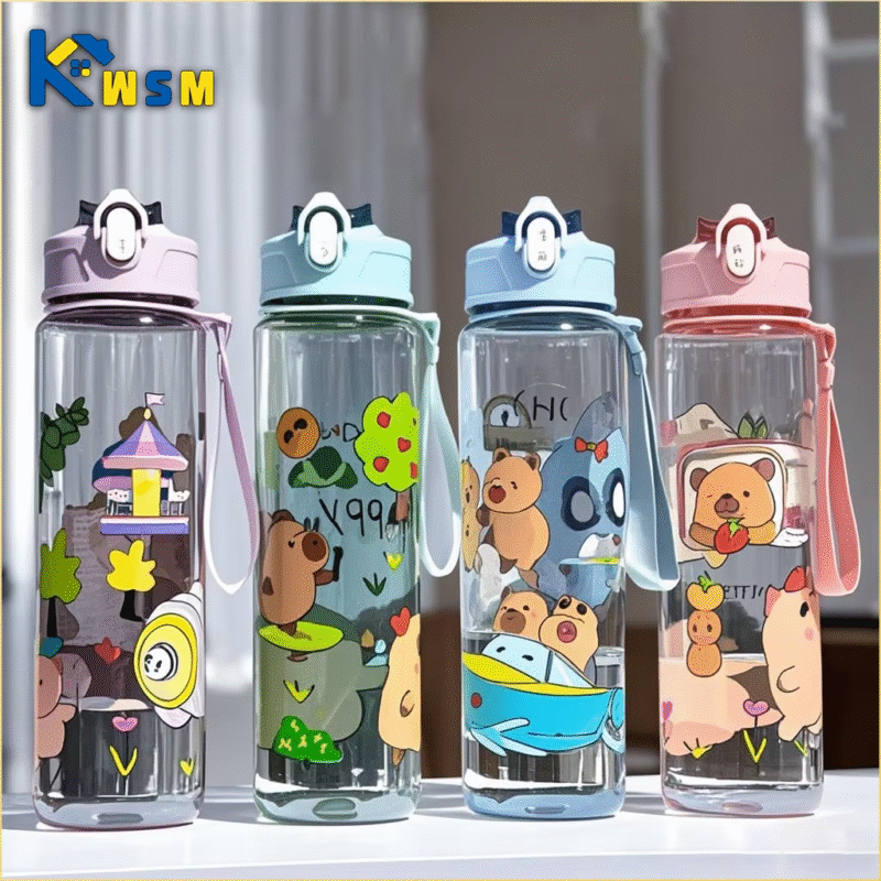 One (1) 750ml capybara straw cup, a cartoon water bottle that is cute and has a straddle for portable and waterproof use, ideal for sporting activities.