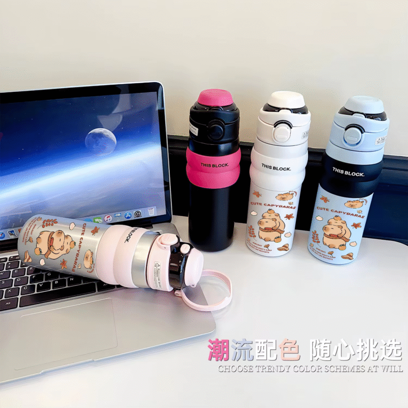 Capybara School Mug with 316 Food Grade Stainless Steel Water Bottle and Adorable Children's Insulation Cup with Big Belly Straw - Image 3