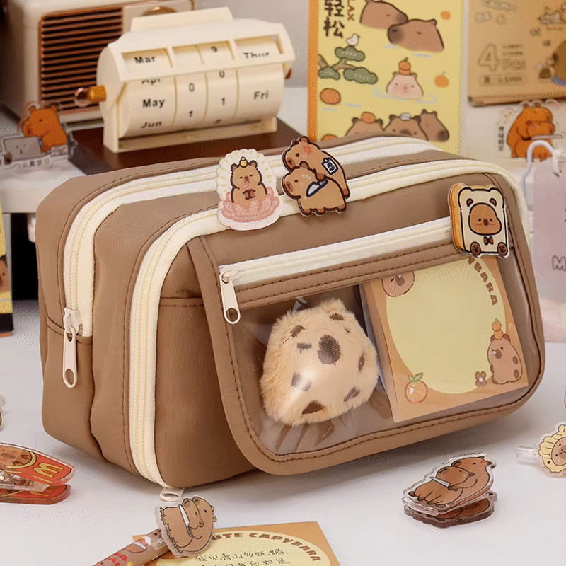 This versatile,capybara large-capacity pencil case can reside in desks, backpacks, and classrooms