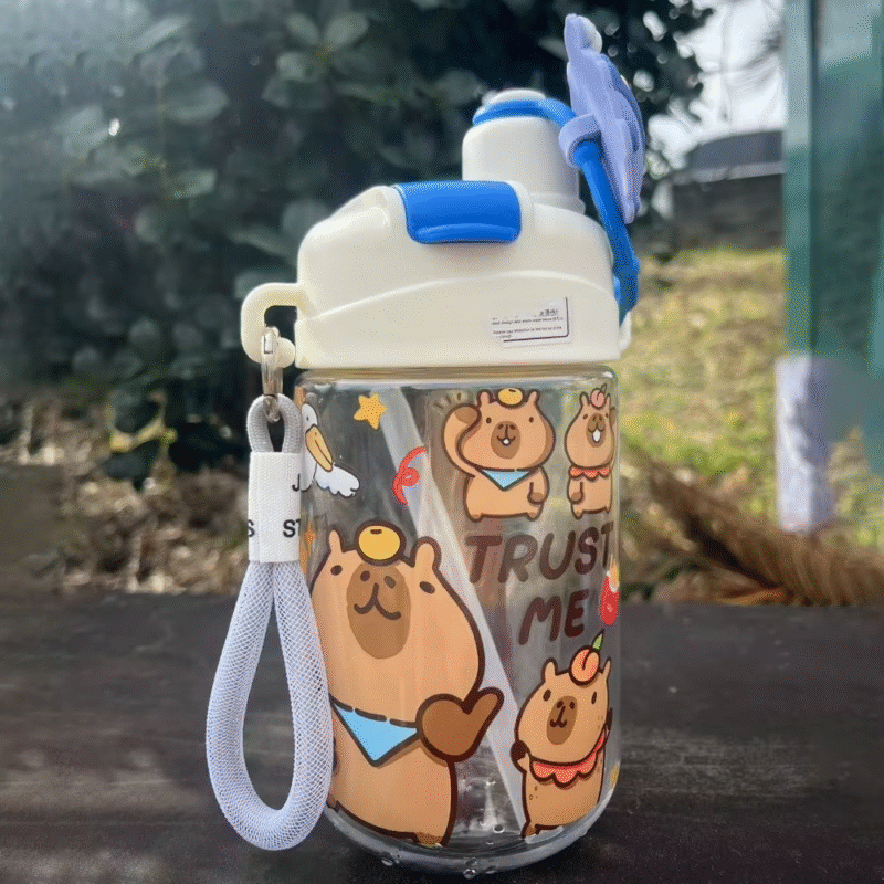 Capybara Tea TPR Transparent Cartoon Children’s Cup, 600ML Detachable PVC Double Drinking Cup with Large Capacity - Image 2