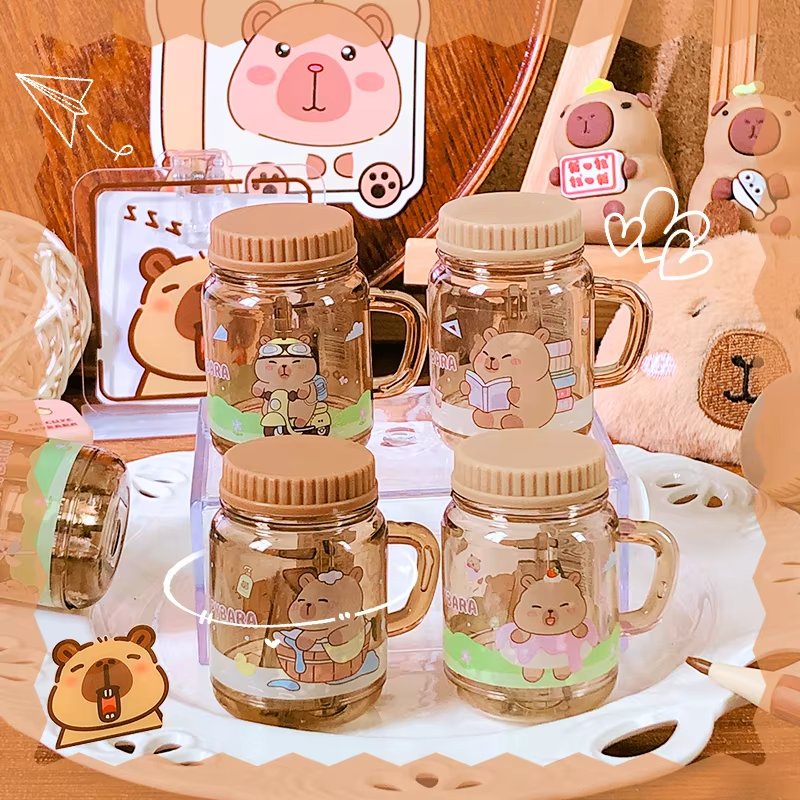 This cute capybara cup, as the collection's centerpiece, is perfect for holding small snacks as well as pens, pencils, and scissors. It keeps desks organized while the cheerful design adds character to the workspace