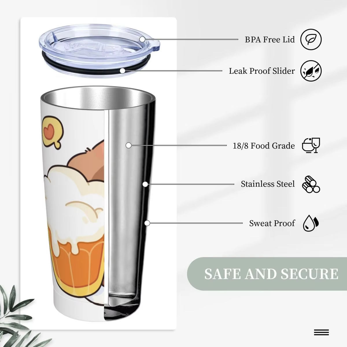 Stainless Steel Double Wall Thermos Bottle Cups With Lid Cartoon Adorable Capybara Insulated Tumbler - Image 2
