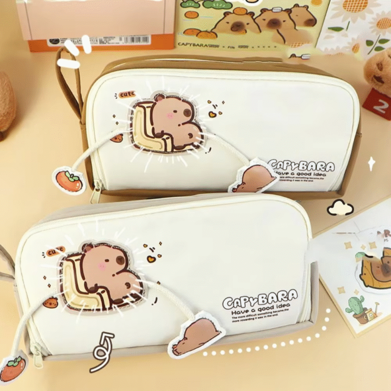 The Children’s large-capacity Capybara Pencil Case with Multipurpose zipper Capybara Pen Pouch Kawaii Storage box will make the organization of school supplies cute and fun - Image 4
