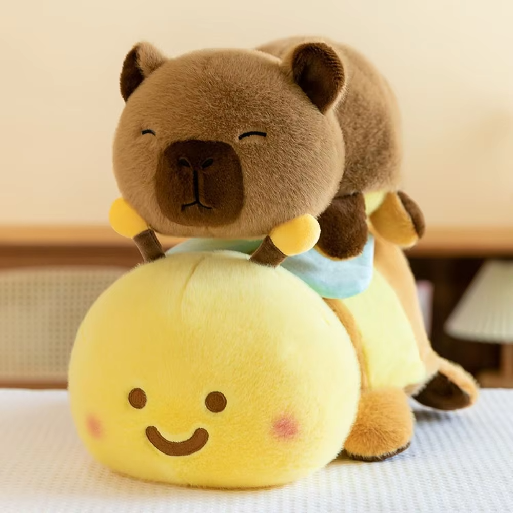A delightful two-in-one plush toy, The R6FD Long Lasting Double Sided Stuffed Capybara Plush Toy (30 cm) has capybara and a soft bee plush toy on the other side - Image 4