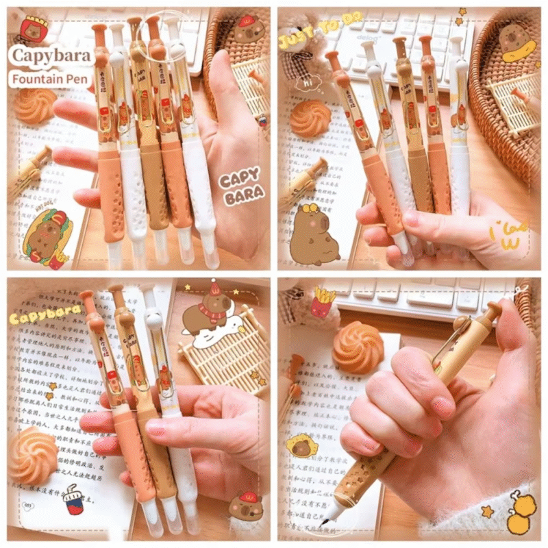 Writing pens school stationery press capybara fountain pen kawaii 0.38mm nib adorable ink pen cartoon - Image 4