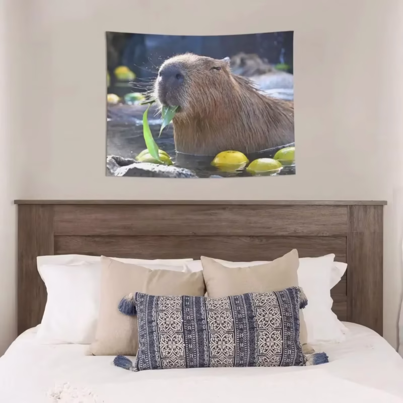 This 200x150 cm Capybara Tapestry Wall Hanging is a fantastical. it can be used as a bed cover, a cute rug, or framed to create an adorable wall feature that will warm up the entire room. - Image 4