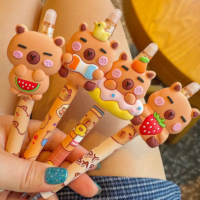 Five Cartoon Adorable Capybara Gel Pen Ballpoint Writing Instruments for School Writing Exams for Boys and Girls as Children’s Day Present