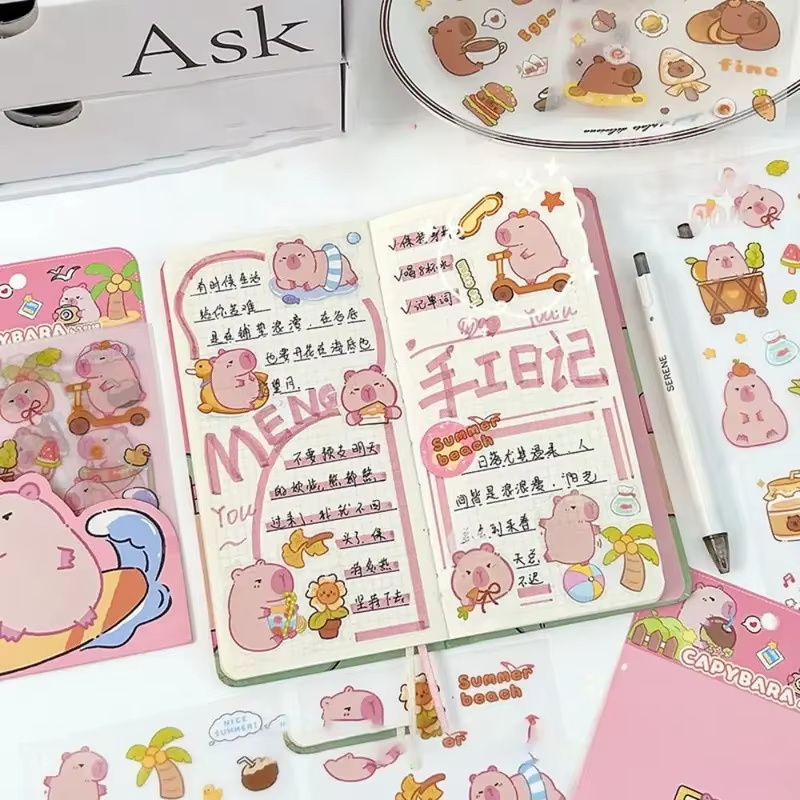 Each bag has four pieces. Deluxe Creative Cartoon Capybara Sticker Set, Creative Ledger Material, Multipurpose, High Aesthetic Value.