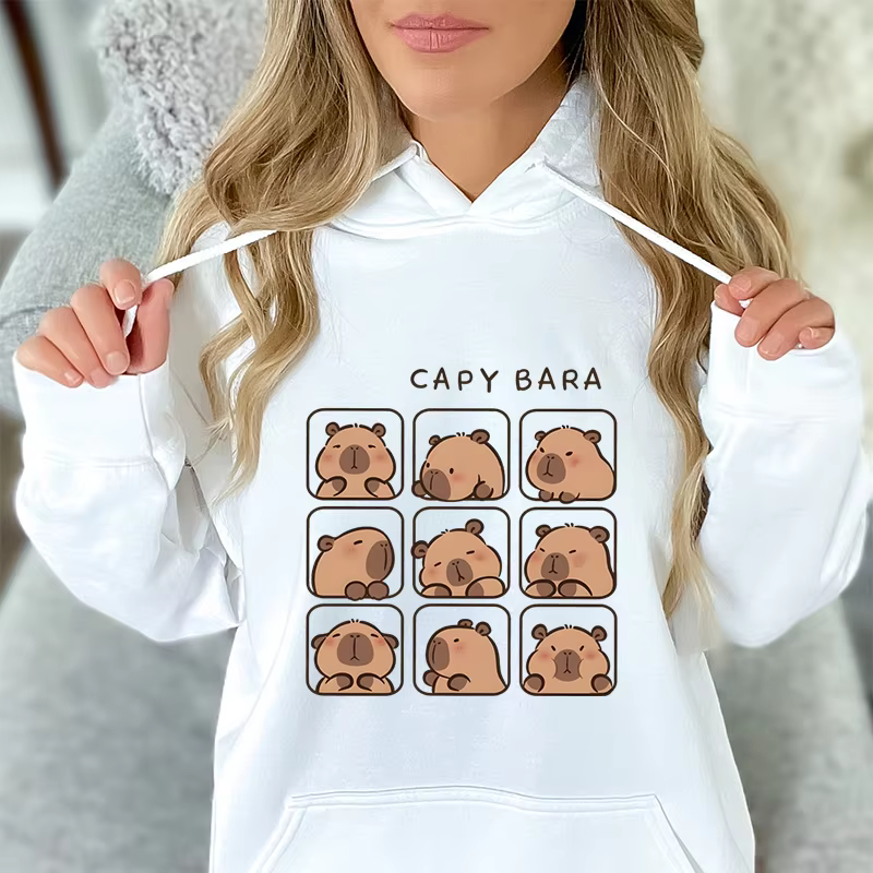 Funny Cartoon Capybaras Printed Men’s Women’s Fashion Casual Hoodies Unisex Adorable Capybara Hoodies for Women as a Capybara Lover Gift