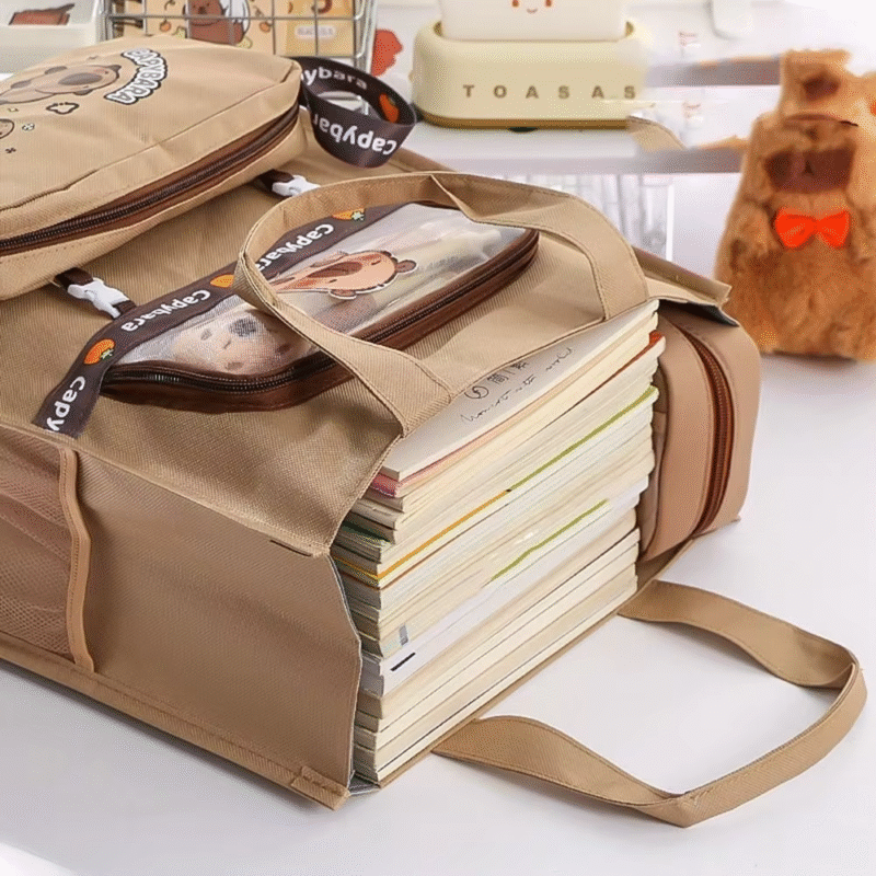 The capybara plush pen bag serves to elevate the set with a pencil case and plush toy combination