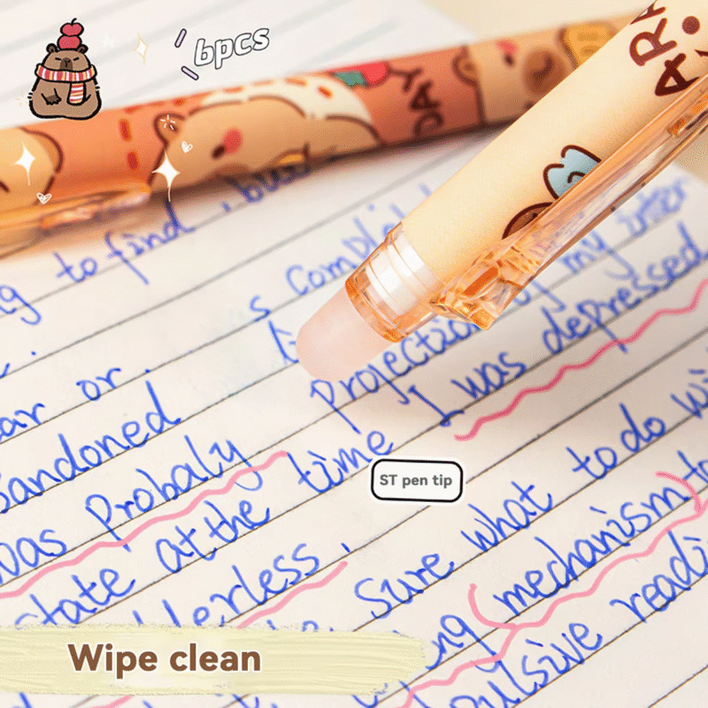 Office stationery gifts made especially for students would be the set of six reusable ink gel pens designed on a capybara theme. - Image 2