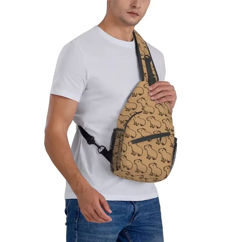 For hiking and travel: Men’s Custom Animal Shoulder Crossbody Backpack with Capybara Sling Chest Bag - Image 4