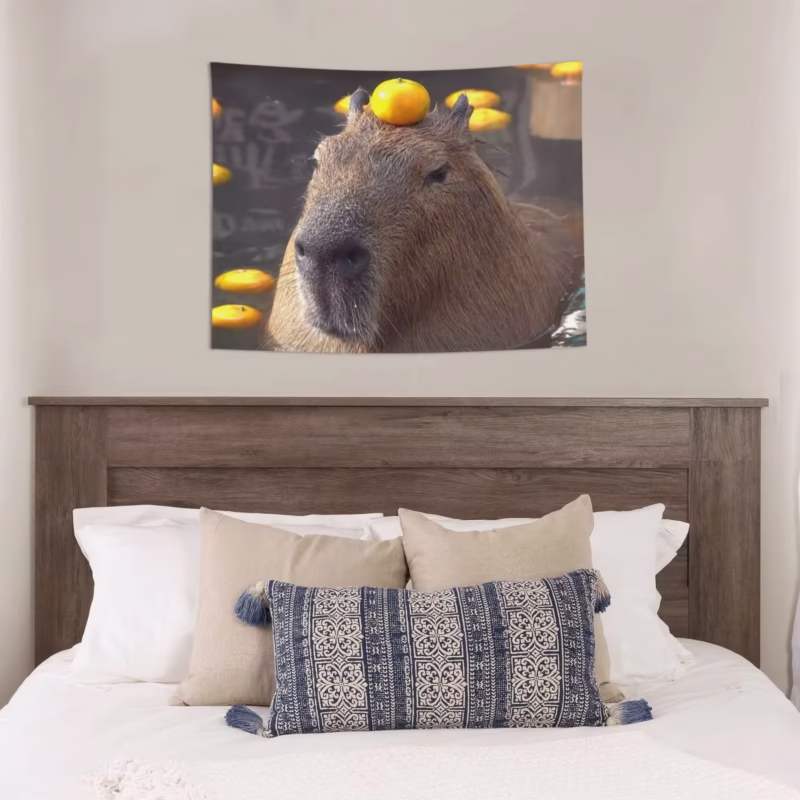 The Funny Capybara Meme Tapestry adds eccentricity and an abundance of color to any setup - Image 3