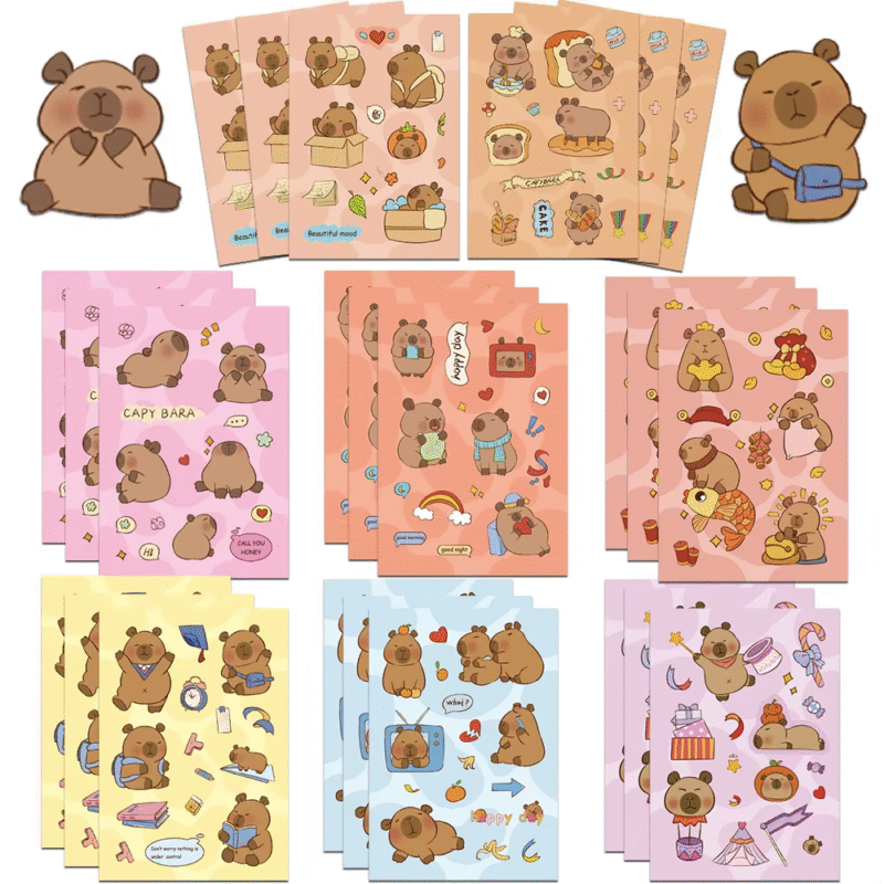 8/16 sheets Adorable Capybara Cartoon Reward Puzzle Stickers: Create a Face Children’s Educational Jigsaw Toys Designed for Children 3 Years Old and Above