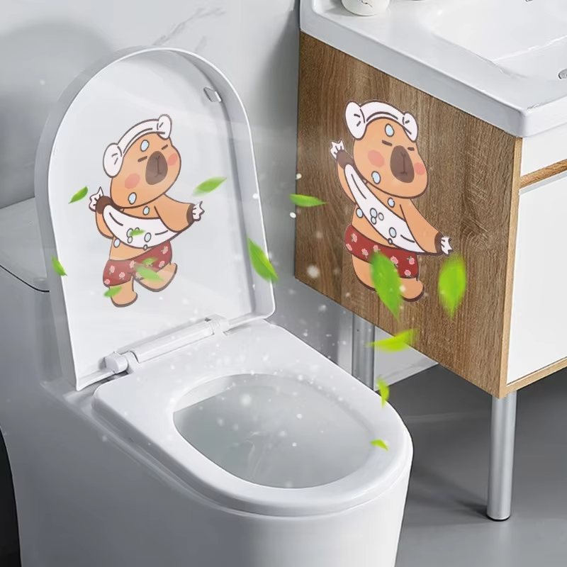 These capybara deodorant stickers feature lovely cartoon designs that fulfill a purpose, and enhance the decor of the bathroom