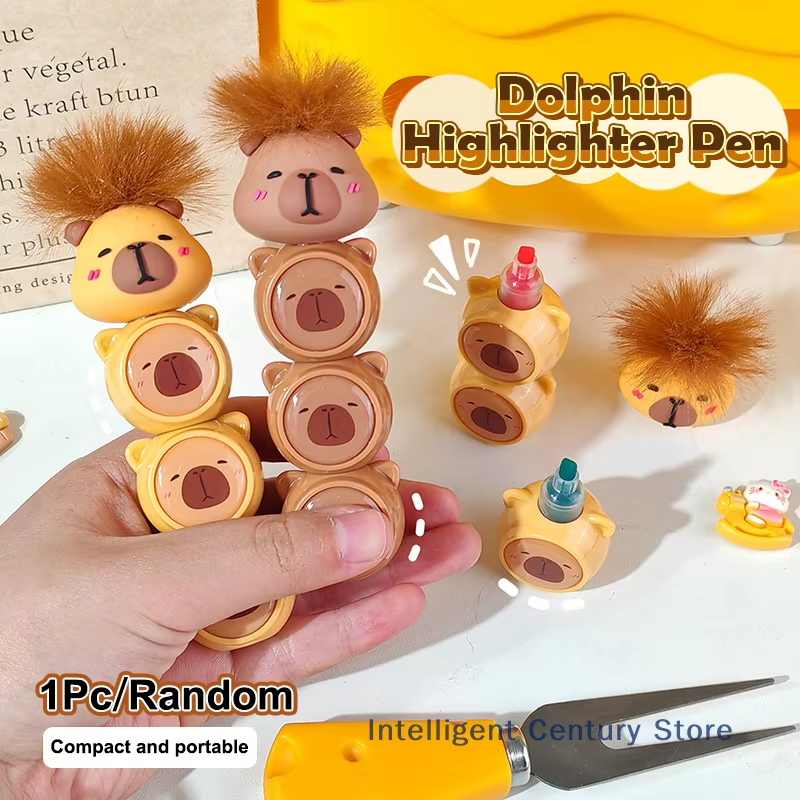 Adorable Silicone Head Capybara Pen with Cartoon Art and Fluorescent Markers for Office, Student, and Student Stationery along with Chirstmas Gifts