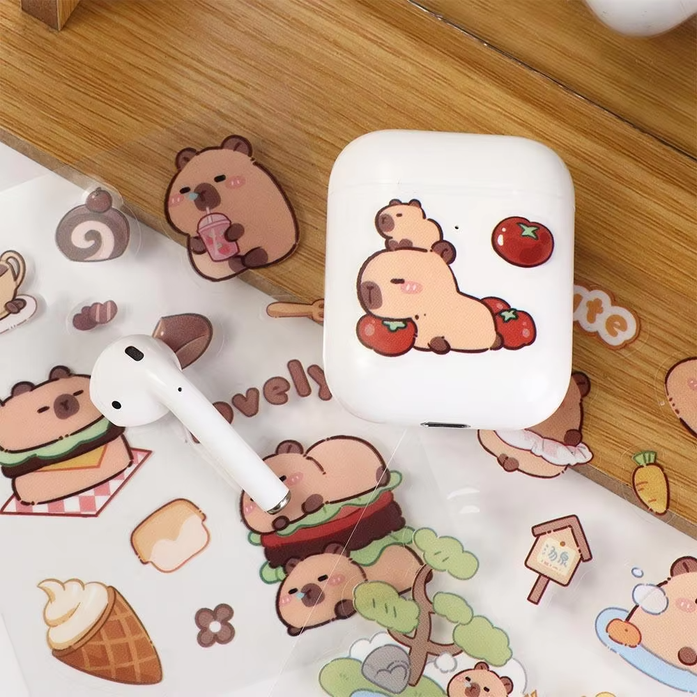 Five pieces of cartoon designs that will crack you up. Orange capybara stickers. Fashionable kawaii capybara stickers and much more.