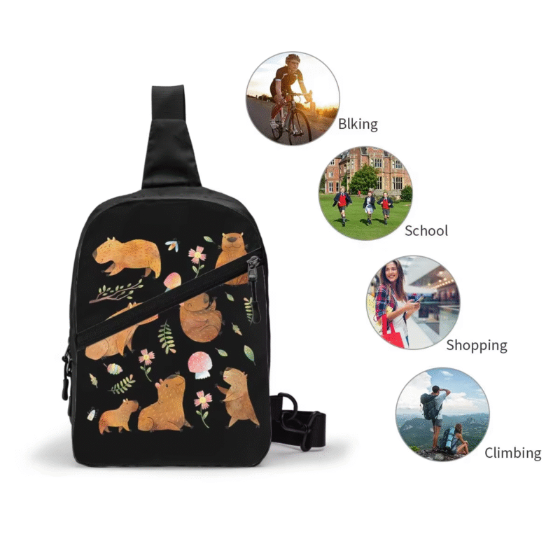 Men's Sling Crossbody Backpack Chest Bag, Traveling, Hiking, Daypack Shoulder Bag, Capybara Is My Spirit Animal Chest Bag - Image 5