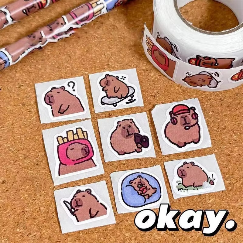Sticker roll for self-expression and adornment. Each roll is loaded with 500 self-adhesive, waterproof and protected stickers portraying theme Capybaras in brazenly versatile motifs perfectly crafted for your personalized laptop - Image 2