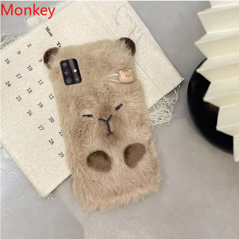 Furry Fluffy Fur Cover for Samsung A10 A30S A50 A70 A31 M32 A7 A15 A05 Note10 S10 S9 S8 S7 Ins Korean Adorable 3D Capybara Soft Case - Image 2
