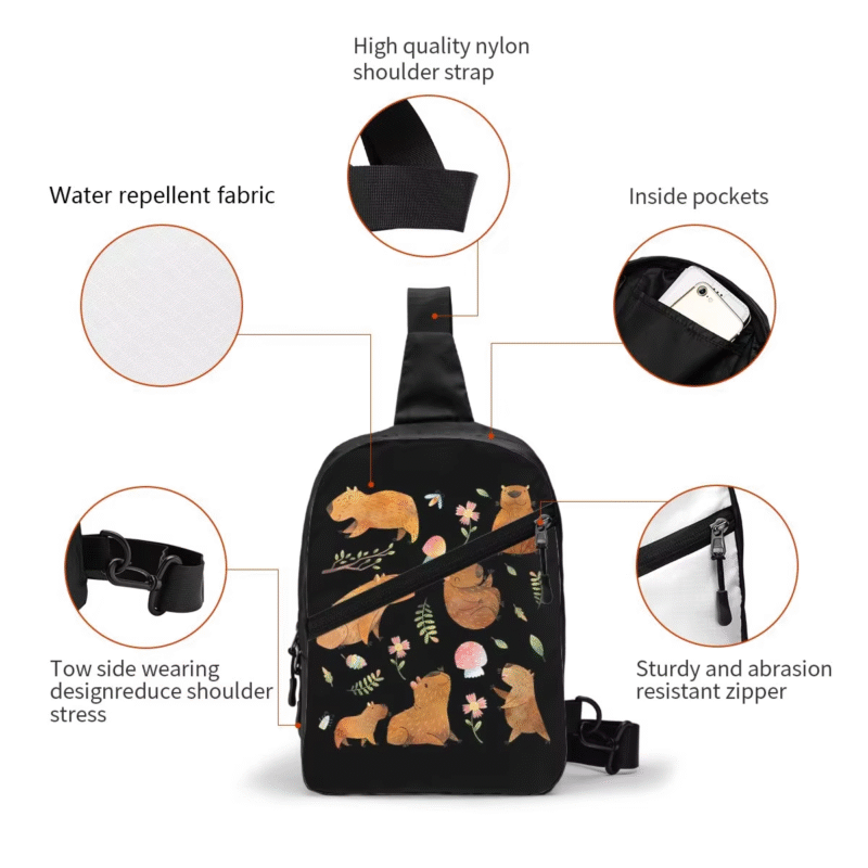 Men's Sling Crossbody Backpack Chest Bag, Traveling, Hiking, Daypack Shoulder Bag, Capybara Is My Spirit Animal Chest Bag - Image 7