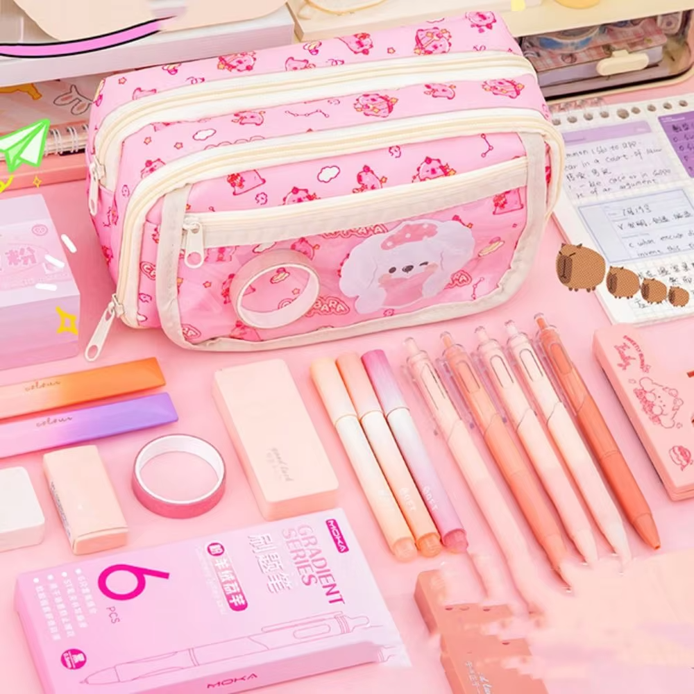 Your custom design’s pencil case along with the cartoon pencil cases, multi-layered canvas badge board, capped capybara pen bag and large storage stationery case - Image 4