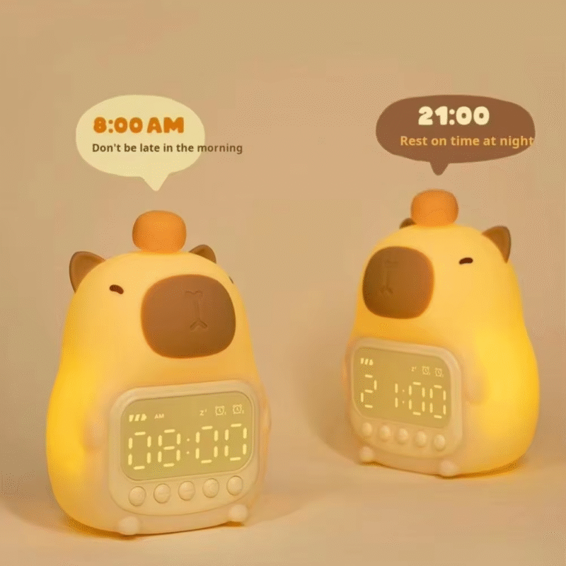 Adorable Capybara Cartoon Digital Alarm Clock Birthday Present: Silicone Dimmable LED Night Light Rechargeable Timing Table Clock - Image 2