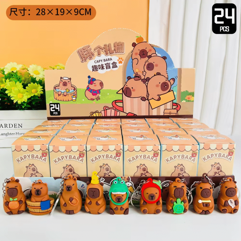 There are 24 pieces available. Backpack Decorations: Capybara Blind Box Keychain Adorable Snot Bear Figure Mystery Box Doll Pendant