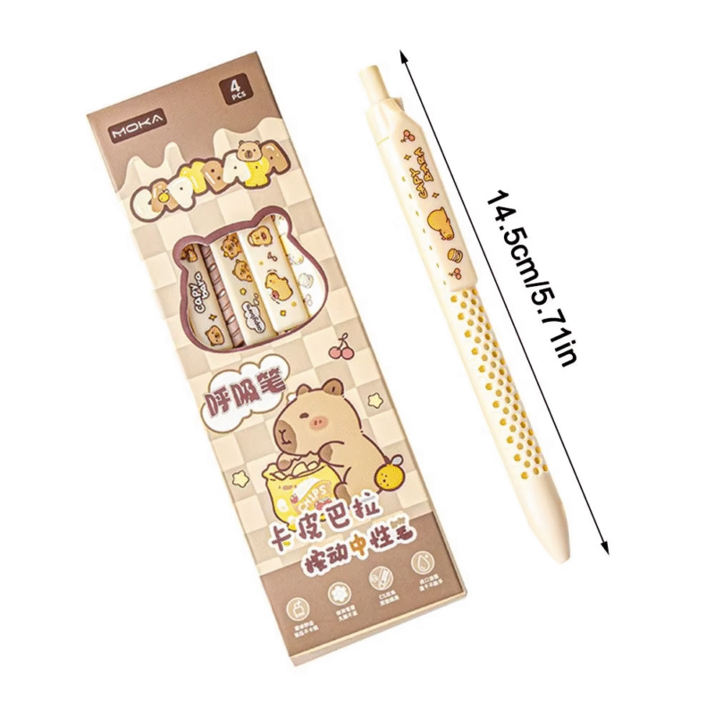 A set of four (4) cartoon capybara gel pens that are charming, and write with ease, are very quick drying, and their ink is black. - Image 6