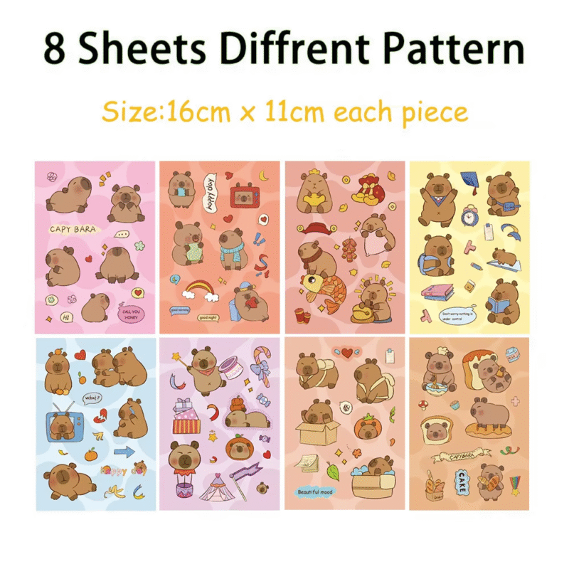 8/16 sheets Adorable Capybara Cartoon Reward Puzzle Stickers: Create a Face Children’s Educational Jigsaw Toys Designed for Children 3 Years Old and Above - Image 4