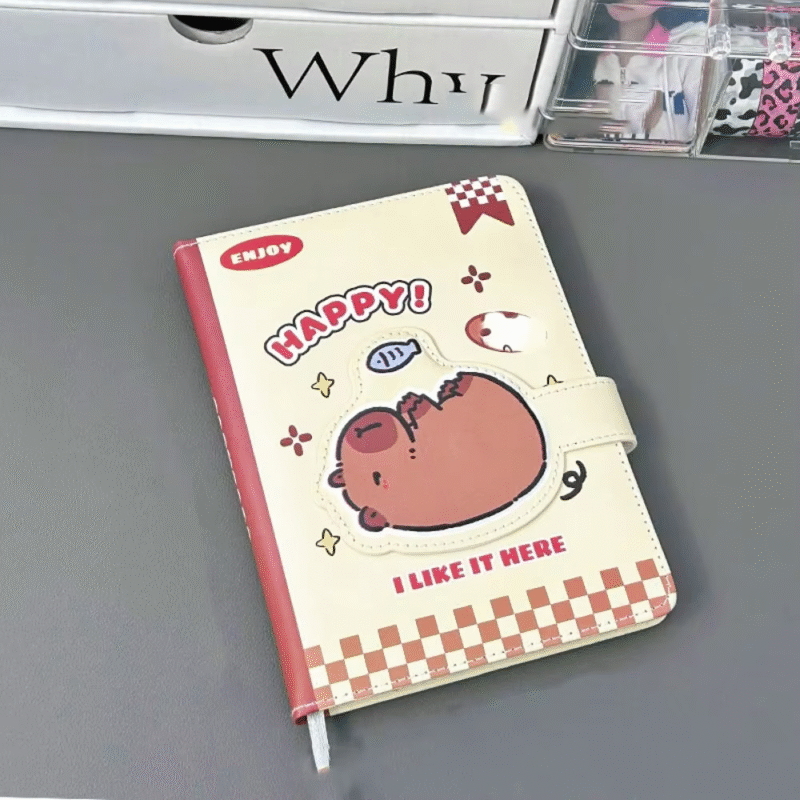 Stationery Cartoon Business Memos Magnetic Notebook with PU Capybara Design Sketchbook B5 Mini Notepad with Magnetic Buckle For Girls and Boys