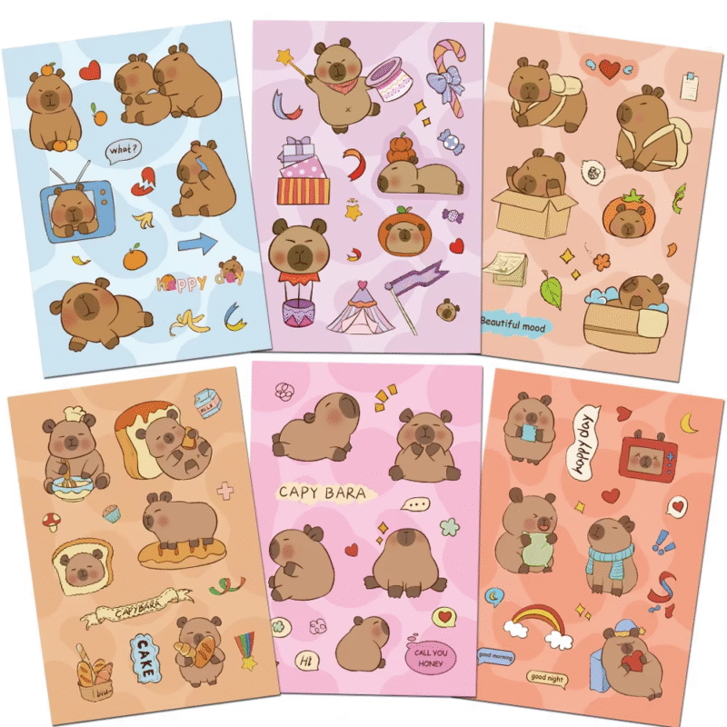 8/16 sheets Adorable Capybara Cartoon Reward Puzzle Stickers: Create a Face Children’s Educational Jigsaw Toys Designed for Children 3 Years Old and Above - Image 3