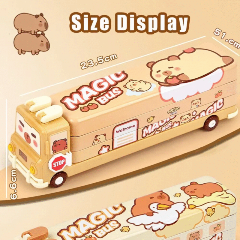 New Case for Capybara Pencil Back to School Gift: a Large Capacity Pen Bag with 3 Layer Bus Shaped Stationery Storage Box - Image 3
