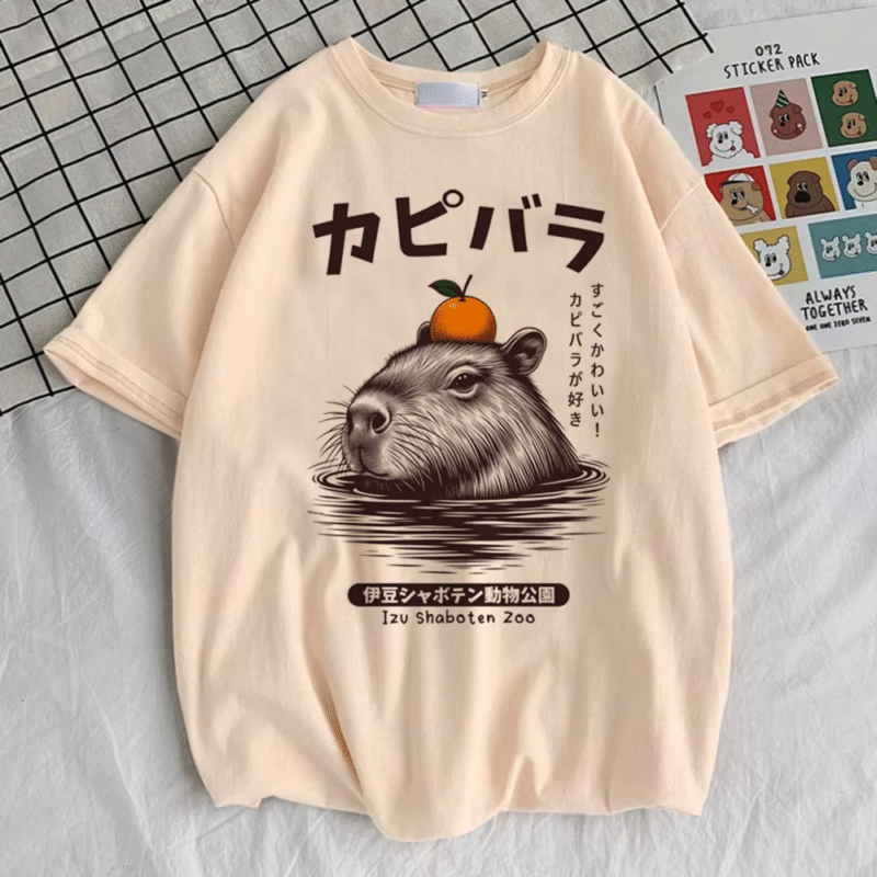 Women’s 80s Graphic Capybara T-Shirt Classic Pastel Punk Y2K Streetwear Breathable 2000s Comfort - Image 5