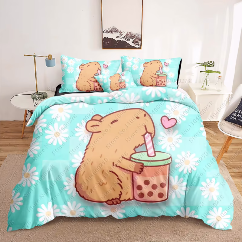 Capybara 3D Bedding Sets Dropshipping, Print bed comforter, birthday gift, and duvet cover for adults and kids