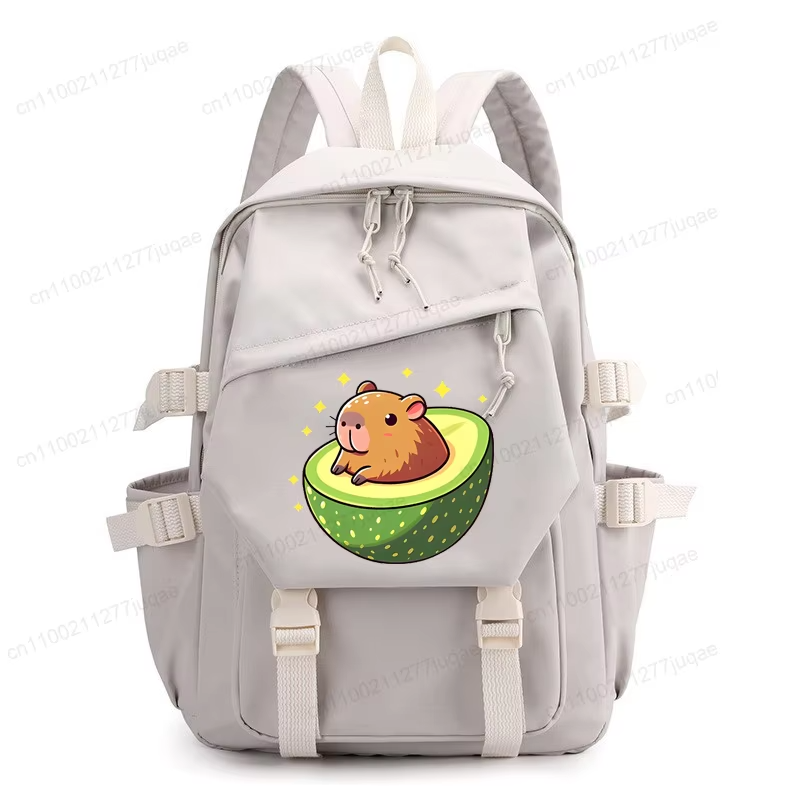 Anime Cartoon Backpack Adorable Capybara Avocado Teenage Nylon Book Bag Mochila Fashion Trendy Students' School Bag Travel Backpack.