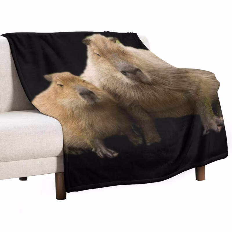 Warm and plush Capybara Mom and Baby throw blankets for winter.