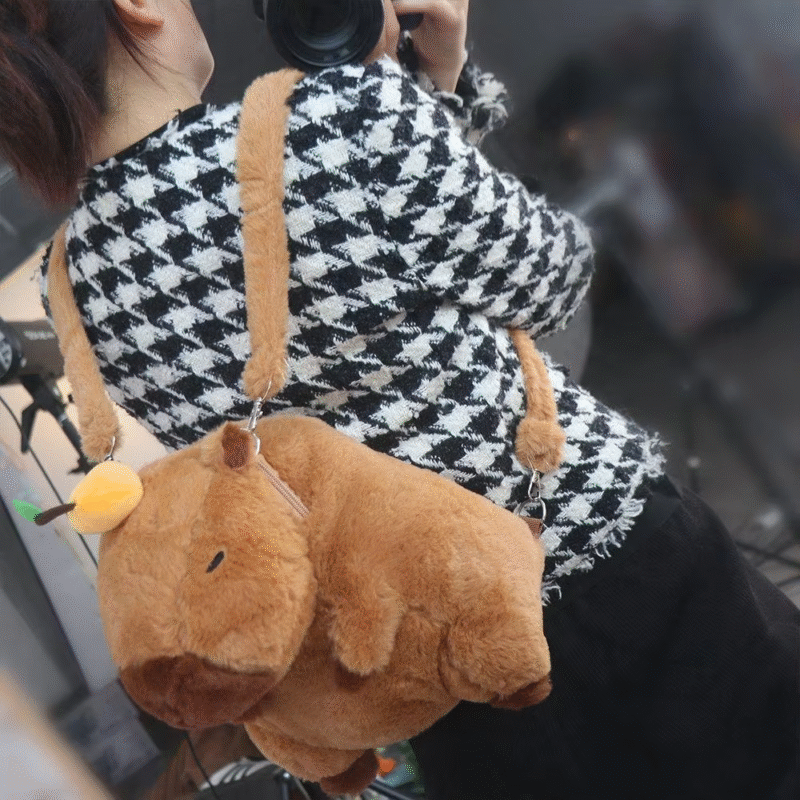 Large Capacity Cotton Plush Capybara Capybara Plush Backpack with Animal Cartoon Capybara Crossbody Bag - Image 3