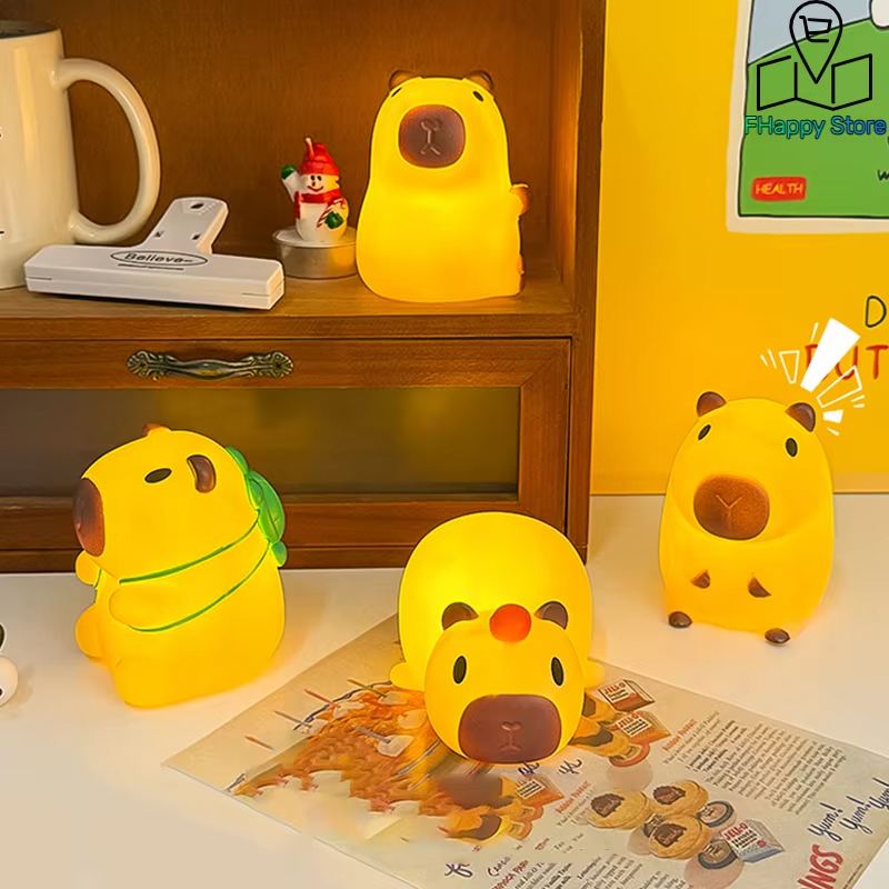 The Mini Cartoon Vinyl Capybara Night Light is a lamp that serves also as a decorative piece and it can be used on the desk and the head of the lamp can be put on the bedside
