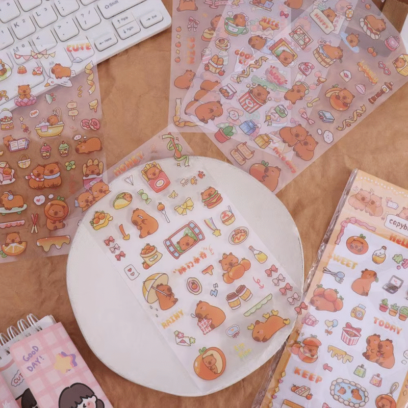 Add to your collection with the Stacking Toy Kawaii Bathing Capybara Stickers Do it Yourself cartoon-kapibara Stickers for Girls