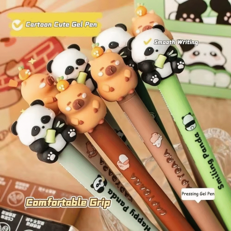 Exquisite assortment of Four Capybara Gel Pens with a Pretty Box, a Press Gel Pen with a Cute Capyara Doll and a Panda Neutral Writing Pen, 0.5mm School Office. - Image 2
