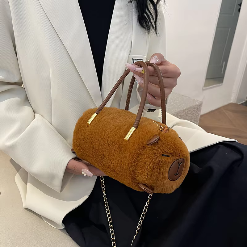 Customized Storage Bag with One Shoulder Diagonal Cross Kawaii Toy Fashion Capybara Plush Bag For Kids Birthday Present - Image 2